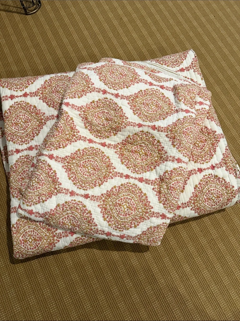John Robshaw White and Pink Floral Medallion Quilted Bedspread - Home Bedding